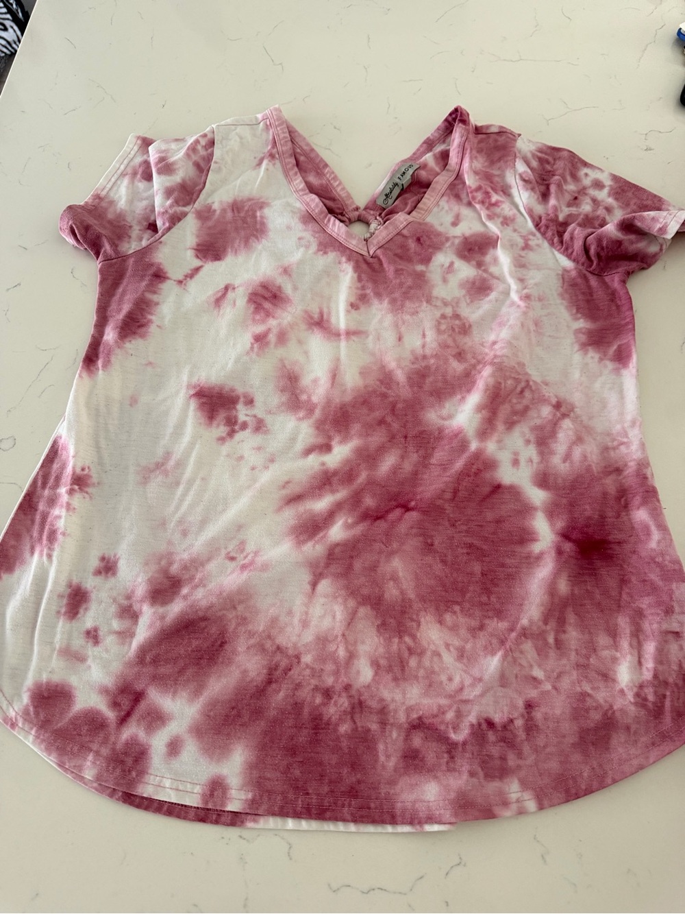 Absolutely Famous Pink Tie-Dye V-Neck Short Sleeve Top